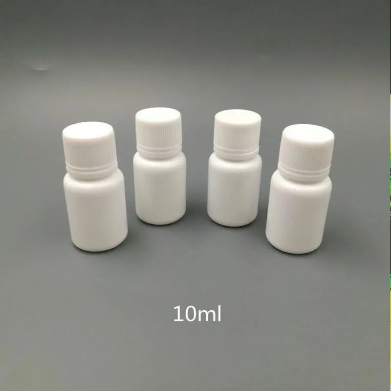 100pcs 10ml 10cc 10g Mühür kapakları ile küçük plastik kaplar hap şişesi, boş beyaz yuvarlak plastik hap ilaç şişeleri xsmbu ameof