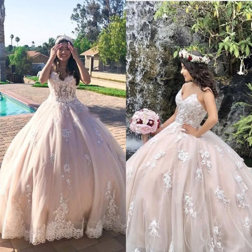 2022 Stunning quinceanera dresses See Though Top Sweetheart Lace-up Applique Ball Gowns Prom Sweet 16 Dress robes de soiree Evening Wea 2918