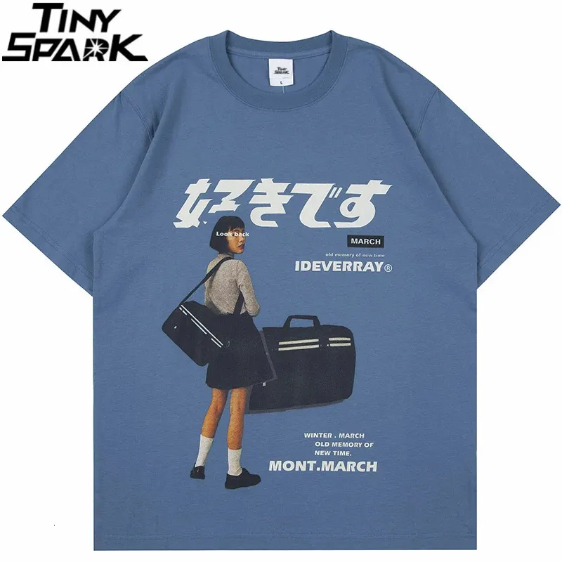 Hip Hop Streetwear Harajuku T-shirt Girl Japanse Kanji Print T-shirt mannen Zomer korte mouw T-shirt Katoen losse tops Tees 240513