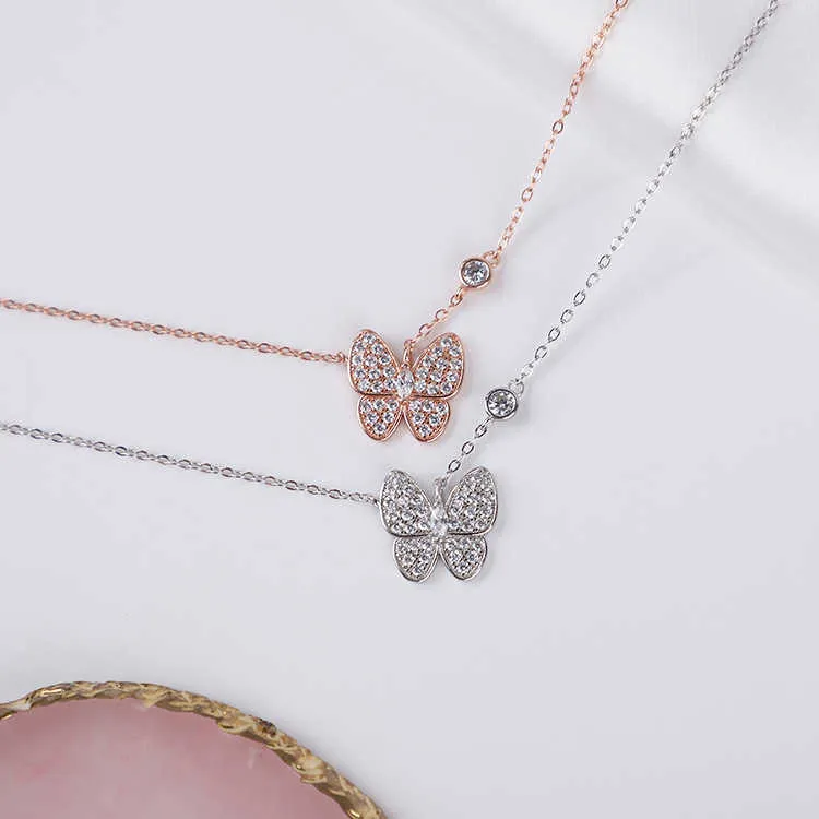 Collier de créateur Vanca Luxury Gold Chain S925 Silver Butterfly Collier Fall Diamond Fall Full Sweet Little Fairy Collar Chain Bijoux