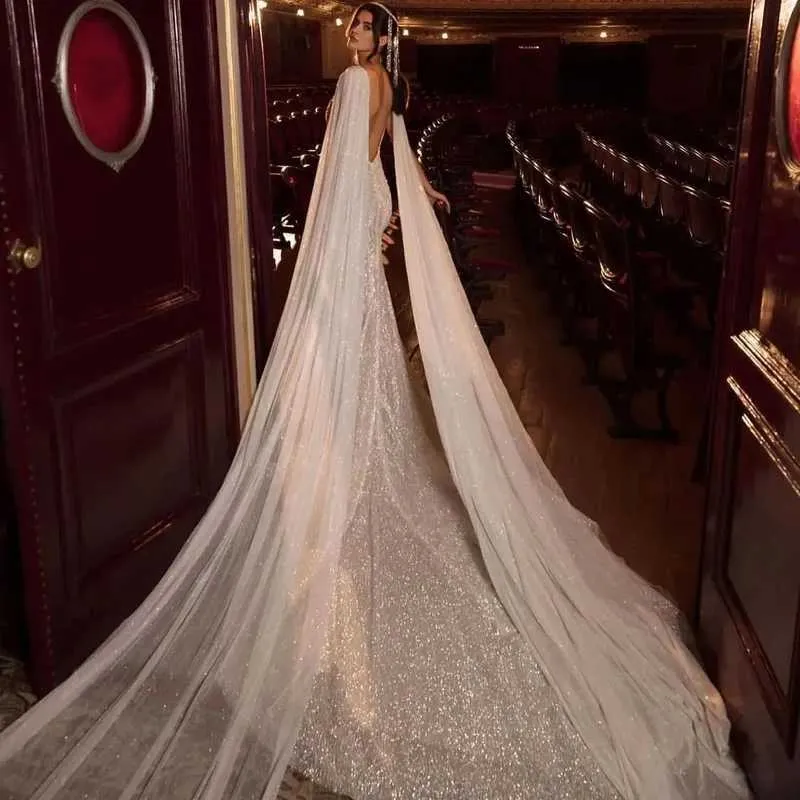 Bijoux de cheveux Cape pour femme VG52 Ailes de mariée étincelantes Voile champagne Manches amovibles Épaules Couverture de mariage Châle Mariée_voghion.com