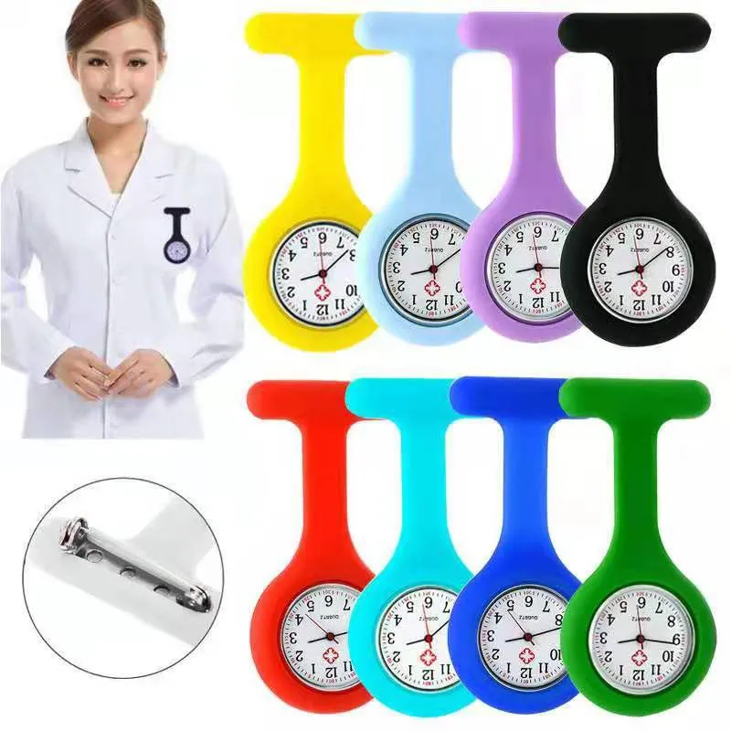 Silicone Nurse Pocket Watch Fashion Pin Christmas Gift Quartz horloges 15 kleuren