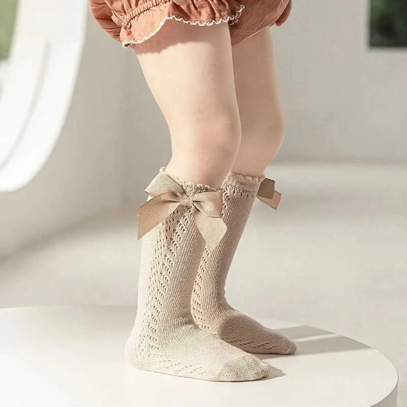 Chaussettes pour enfants Nouveaux enfants Chaussures hautes High Baby Girls Boys Bow Toches longues Coton Soft Mesh Children Breasp