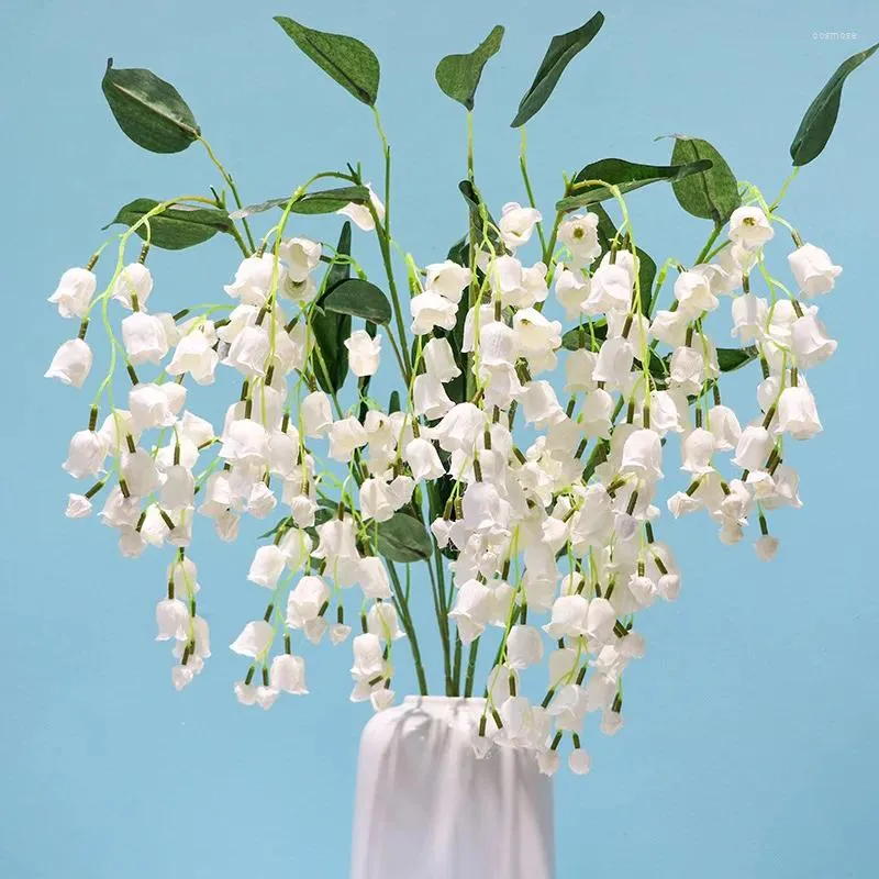 Декоративные цветы 3pcs длиной 100 см лилии долины искусственная белая орхидея ваза букет дома