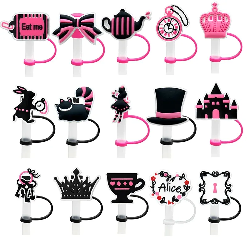 Pink Girl PVC Straw Charms Söt design Pink Style återanvändbar halm täcker lufttätt dammlock stänkskydd dricker plaststrå halm