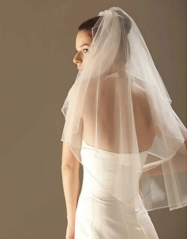 Haarschmuck Reales Bild Romantisch Auf Lager Einfache Linie Rand Perlen 2T ory Weiß Ellenbogen Hochzeit Schleier Braut Schleier Mit Kamm_voghion.com