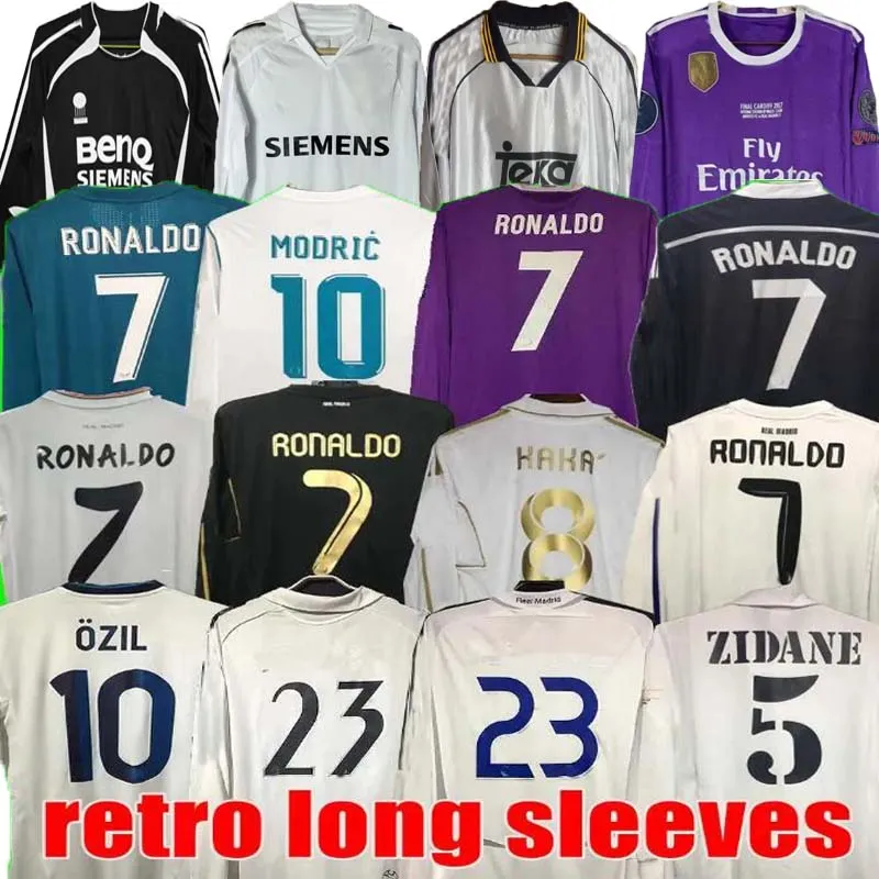 Retro Real Madrids Soccer Jersey Shirts de football à manches longues Guti Ramos Seedorf Carlos 10 11 12 13 14 15 16 17 Ronaldo Zidane Raul 00 01 02 03 04 05 06 07 Finales Kaka