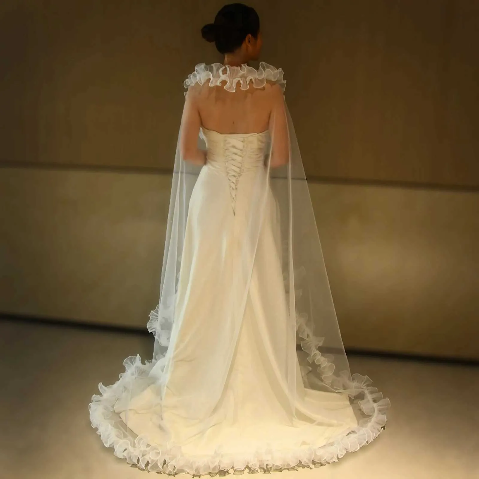Hair Jewelry V212 Bridal Veils with Chic Ruffles NO COMB Veil Bolero Shawl Removable Wedding Accessory_ipsvogv.com