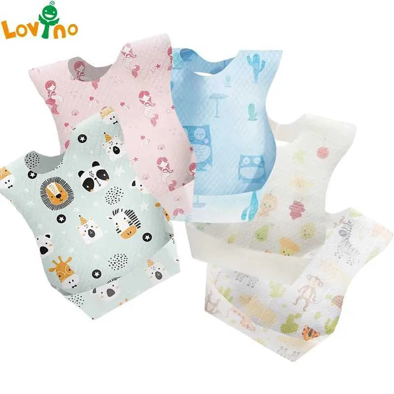 Bibs Burp Tissu de 5 pièces Baby Baby Bib Soft Disposable Baby Nourching Bib Baby Supplies Solid Feeding Cute Cartoon Imprimé Girl and Boy Bib Burp Vêtements D240513