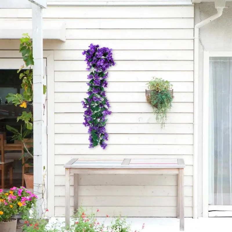 Decorative Flowers Violet Artificial Leaf Garland Vine Fake Foliage Flower Wall Hanging Basket Orchid Wedding Party Home Decor