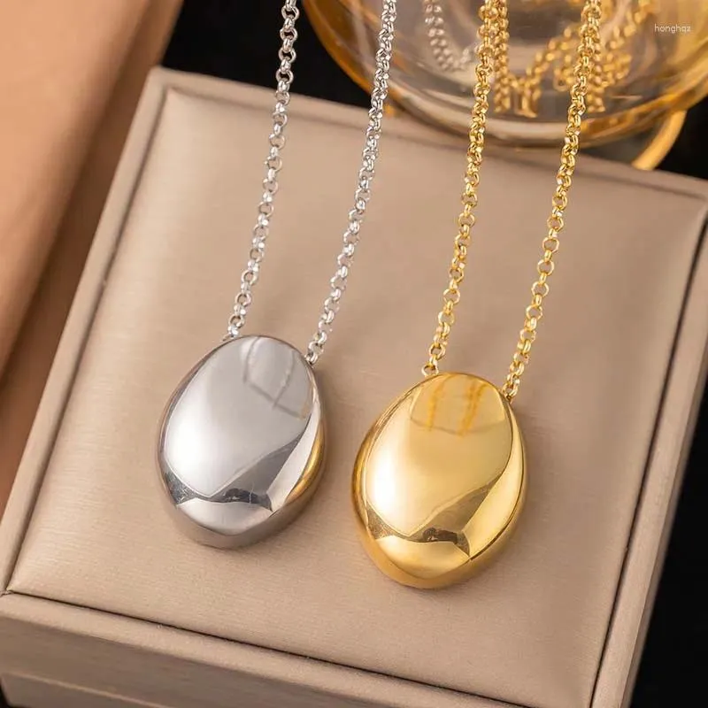 Colliers pendants Collier ovale en métal en acier inoxydable pour femmes Fily Fashion Gold Couleur brossée Long Pull Bilans de bijoux Accessoires