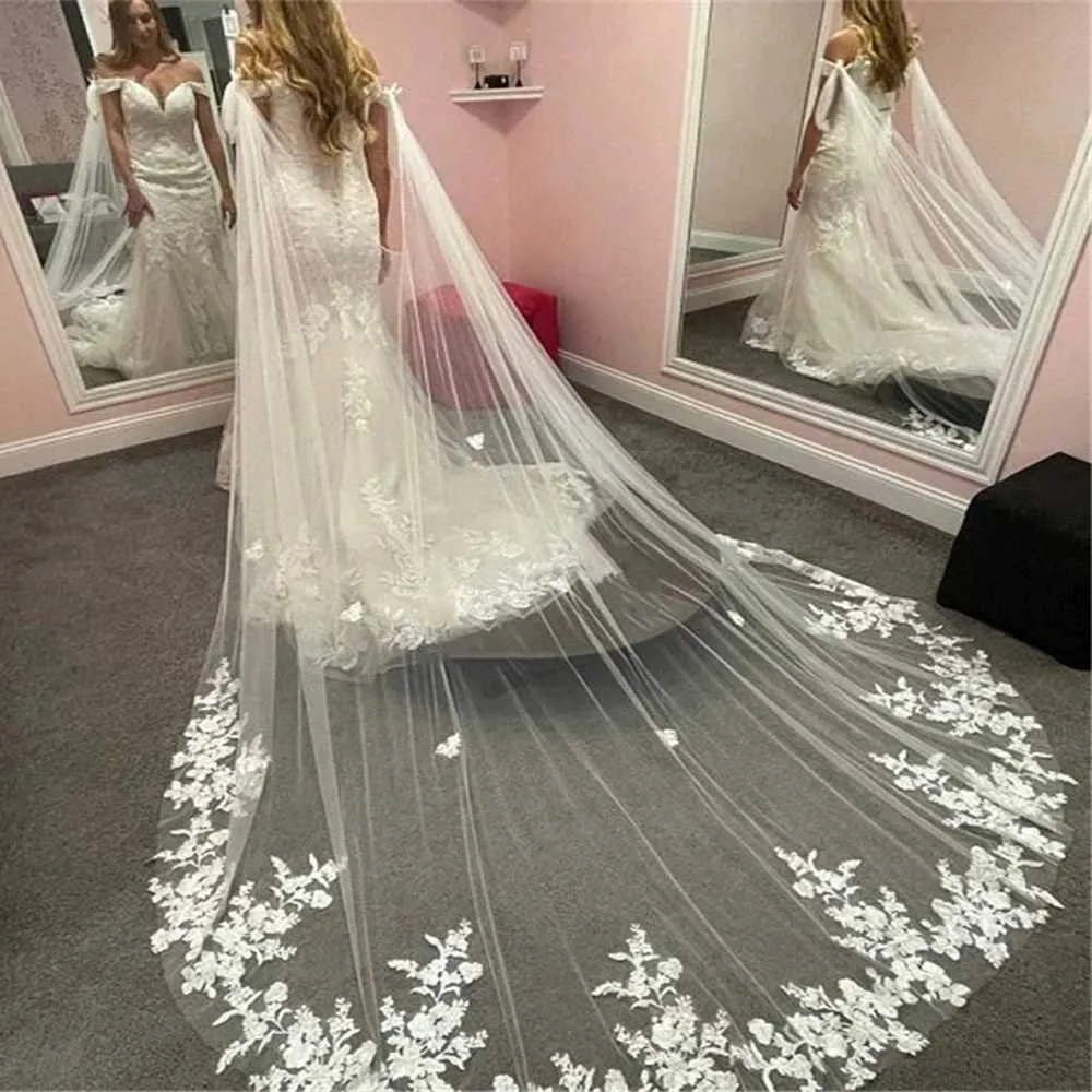 Gioielli per capelli Cattedrale da donna Lungo mantello da sposa Velo staccabile Mantello in tulle Abiti da sposa Scialle Decorazione per eventi VPG17_voghion.com