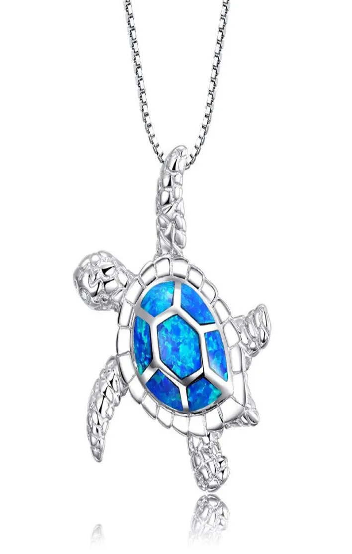 Nouvelle mode mignon argent rempli bleu opale de mer Turtle pendentif collier pour femmes animaux féminins merciens de plage de plage cadeau 9303404