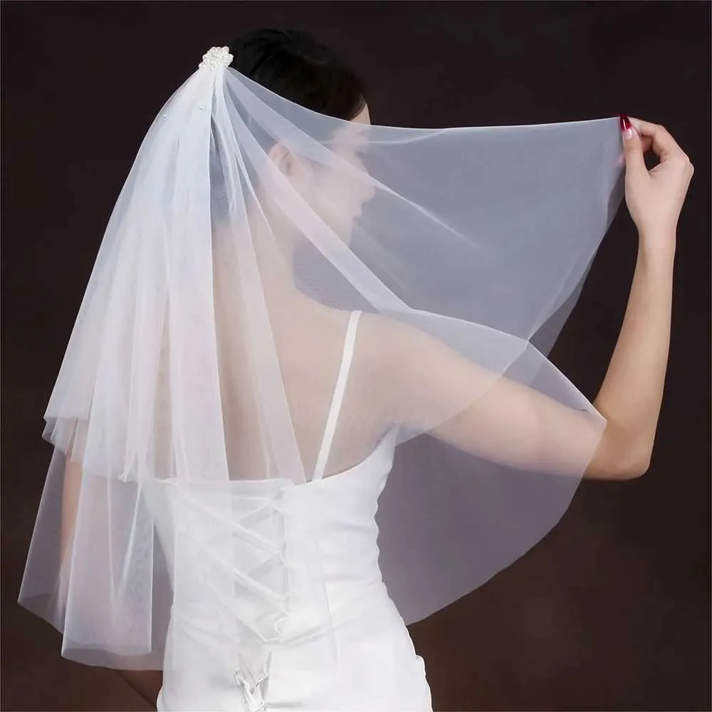 Brautschleier Mit Kamm 2-lagig Mit Perlen Für Die Hochzeit_voghion.com