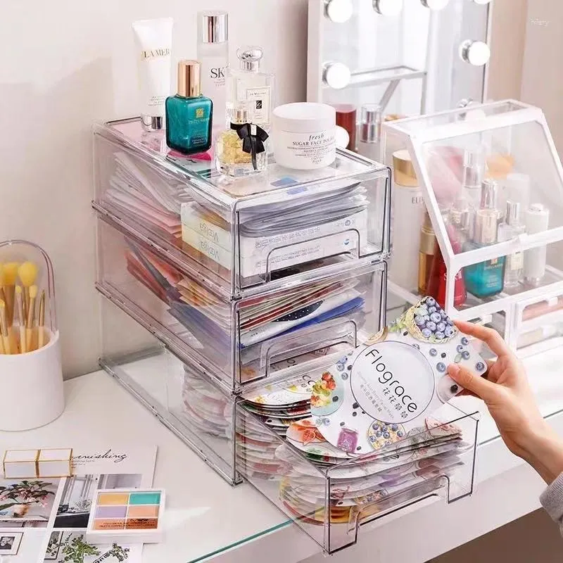 Aufbewahrungsboxen Gesichtsmaskenbox Licht Luxus transparenter Acrylschubladen Typ Kosmetik Organizer Staubsicherer Desktophalter