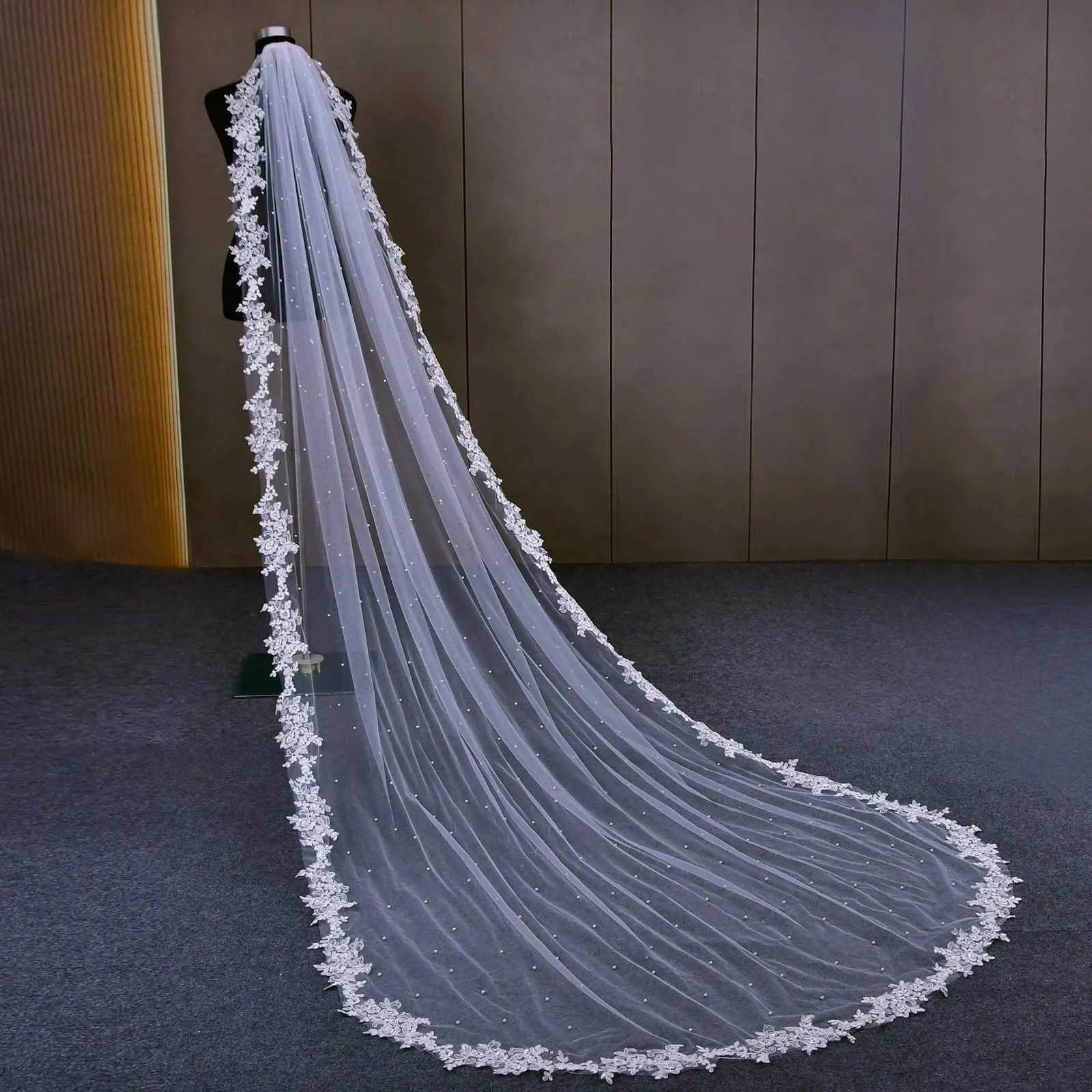 Hochzeitsschleier Mit Perlen Und Spitzenkante Und Kamm_voghion.com