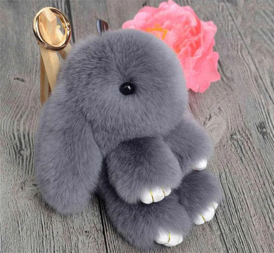 Cute Natural Rabbit Fur Pom Bunny Keychain Women y Rabbits Key Chain On Bag Car Trinket Jewelry Wedding Party Toy Gift AA2203182629935