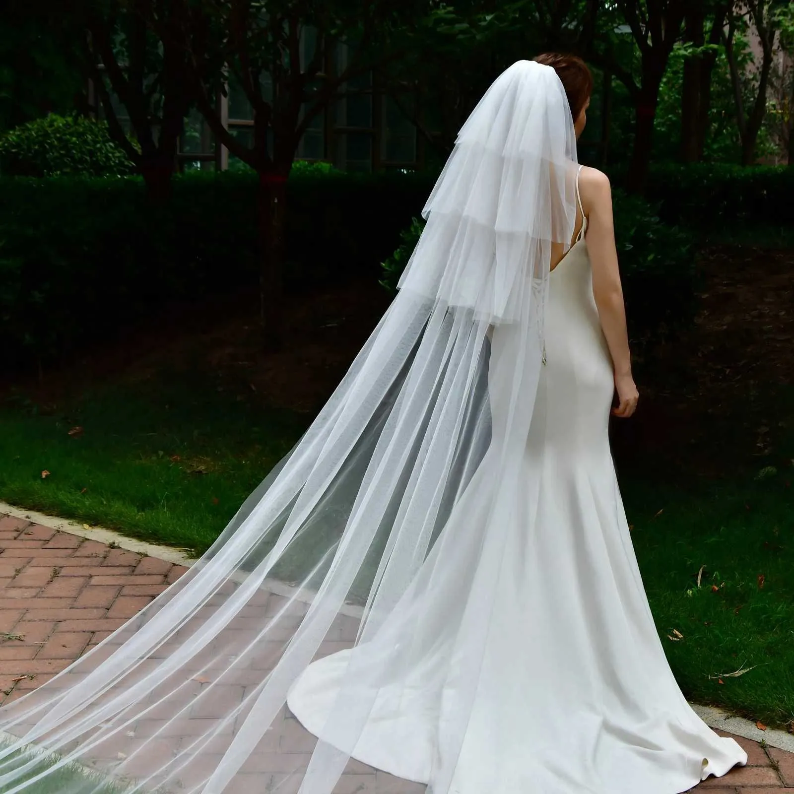 Hair Jewelry V27 Cathedral 4 Tier Sheer Bridal Veils Soft Italian Tulle Extra Long Wedding Veil for Bride_ipsvogv.com