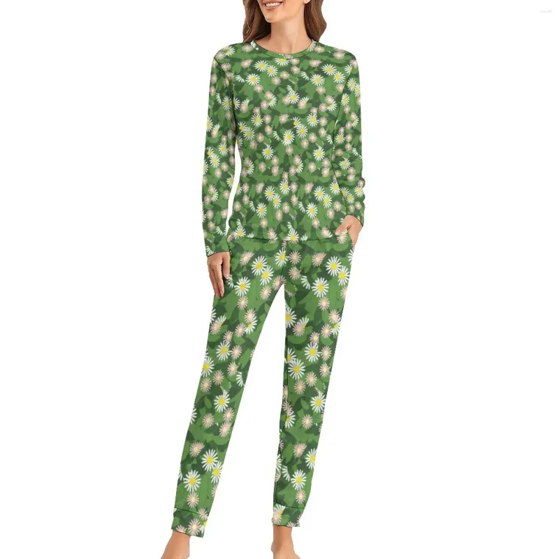 Daisie pour femmes Daisy Floral Pajamas Green Feuilles de pyjama mignon sets Femelle Two Piece Room surdimensionné Graphic Nightwear Birthday