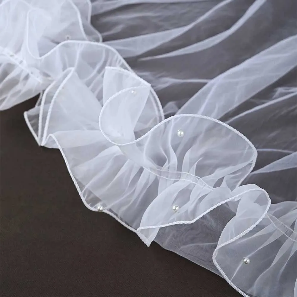 Bridal Veil Romantic 1 Tier Organza Ruffled Edge For Wedding_voghion.com