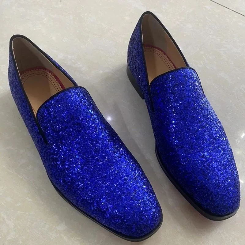 Sıradan Ayakkabı Kraliyet Mavi Erkek Sequins Lüks Moda Glitter Loafers Elbise Slip On Men's Flats Party ve Düğün