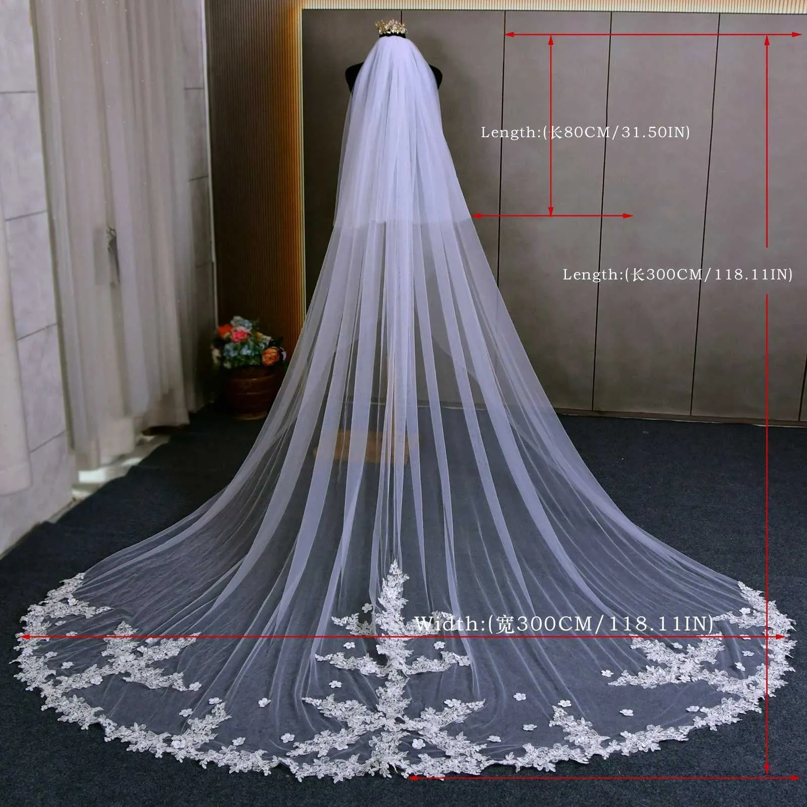 Hir Jewelry Large Lce Ptch Voile De Mariage 2 Niveaux Long Cthedrl Drop Style Illusion avec Blush Bridl Accessoires_voghion.com