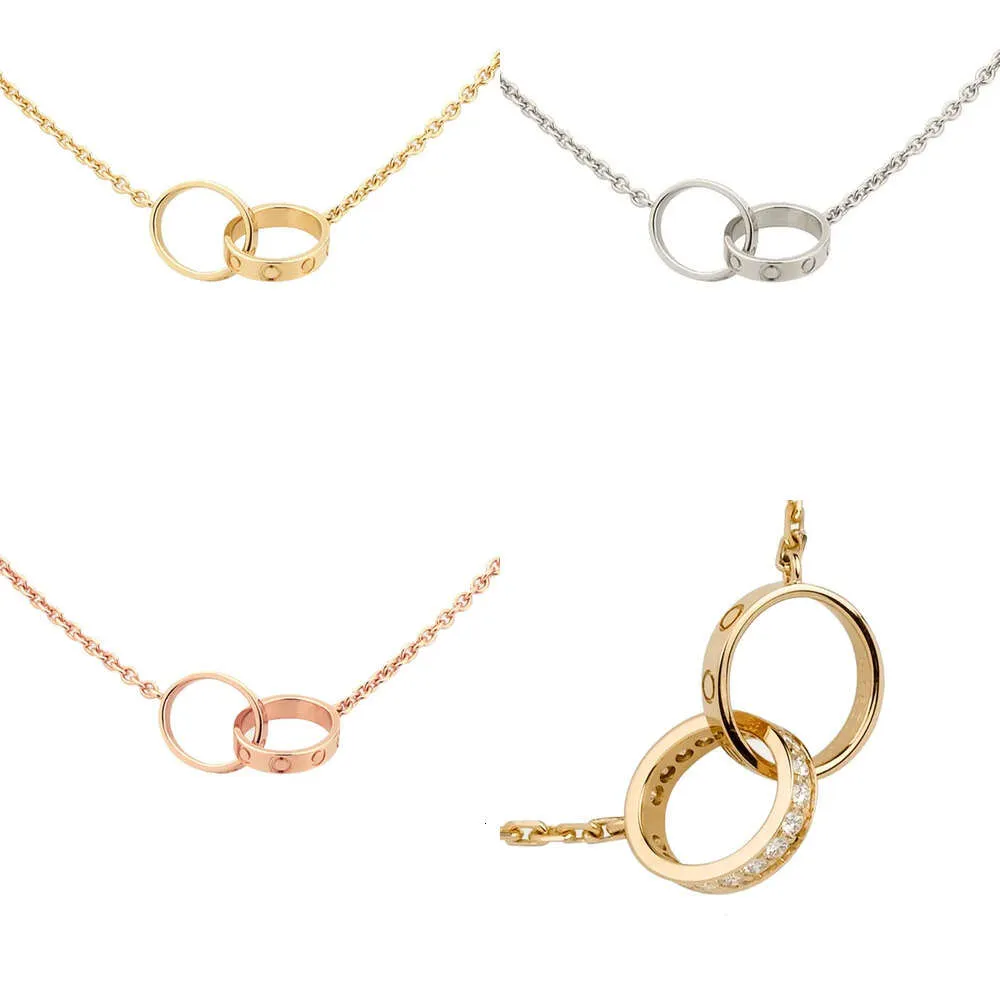 LOVE GOLD Collier Designers Bijoux Rose Platinum Chain Sis Diamond Double cercle Collier Sœur Soeur en acier inoxydable Gift Cadeau B7013900