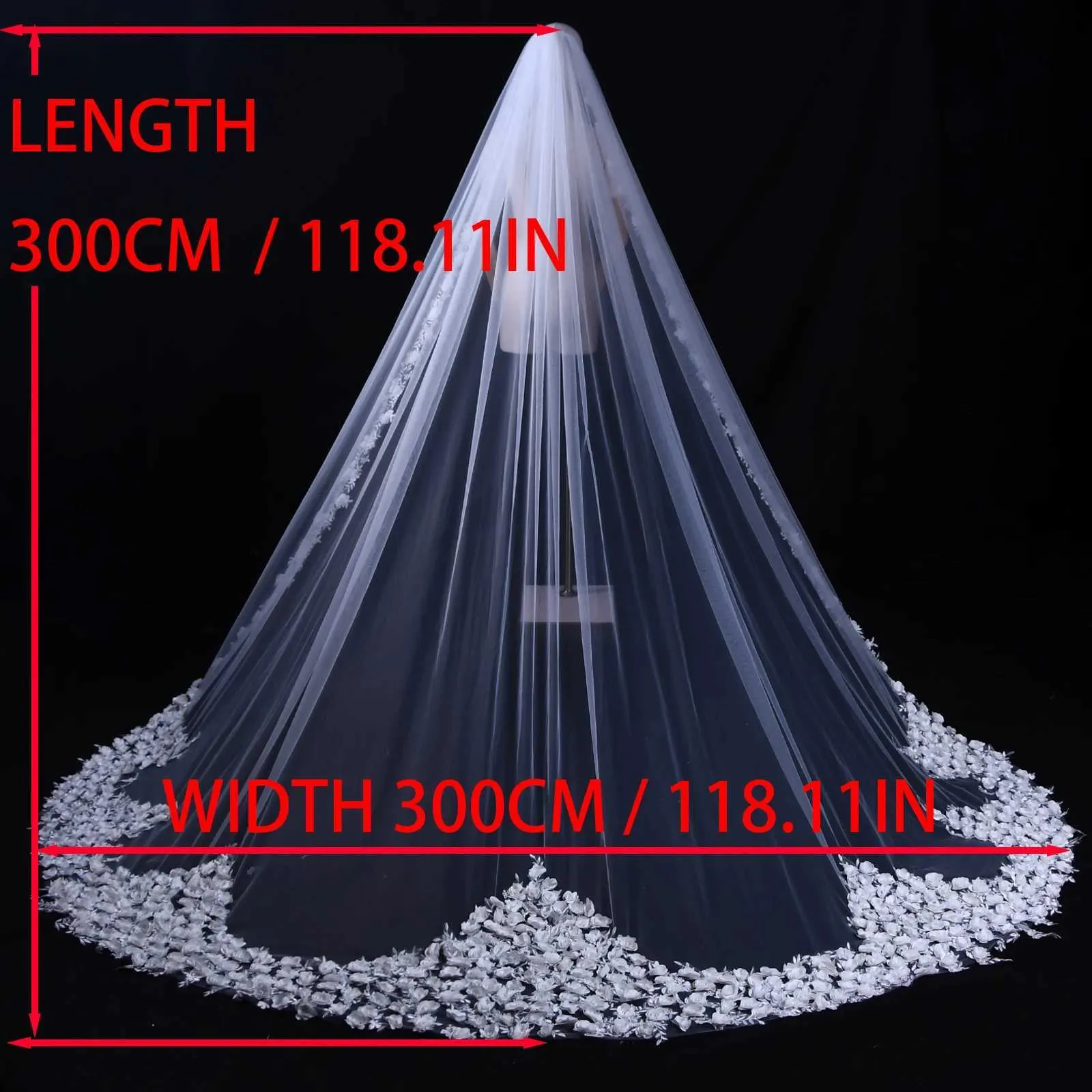 Hair Jewelry 03 Long Cathedral Length Wedding Veil 3D Flowers Soft Bridal Illusion with Comb Bride to be Accessories_voghion.com