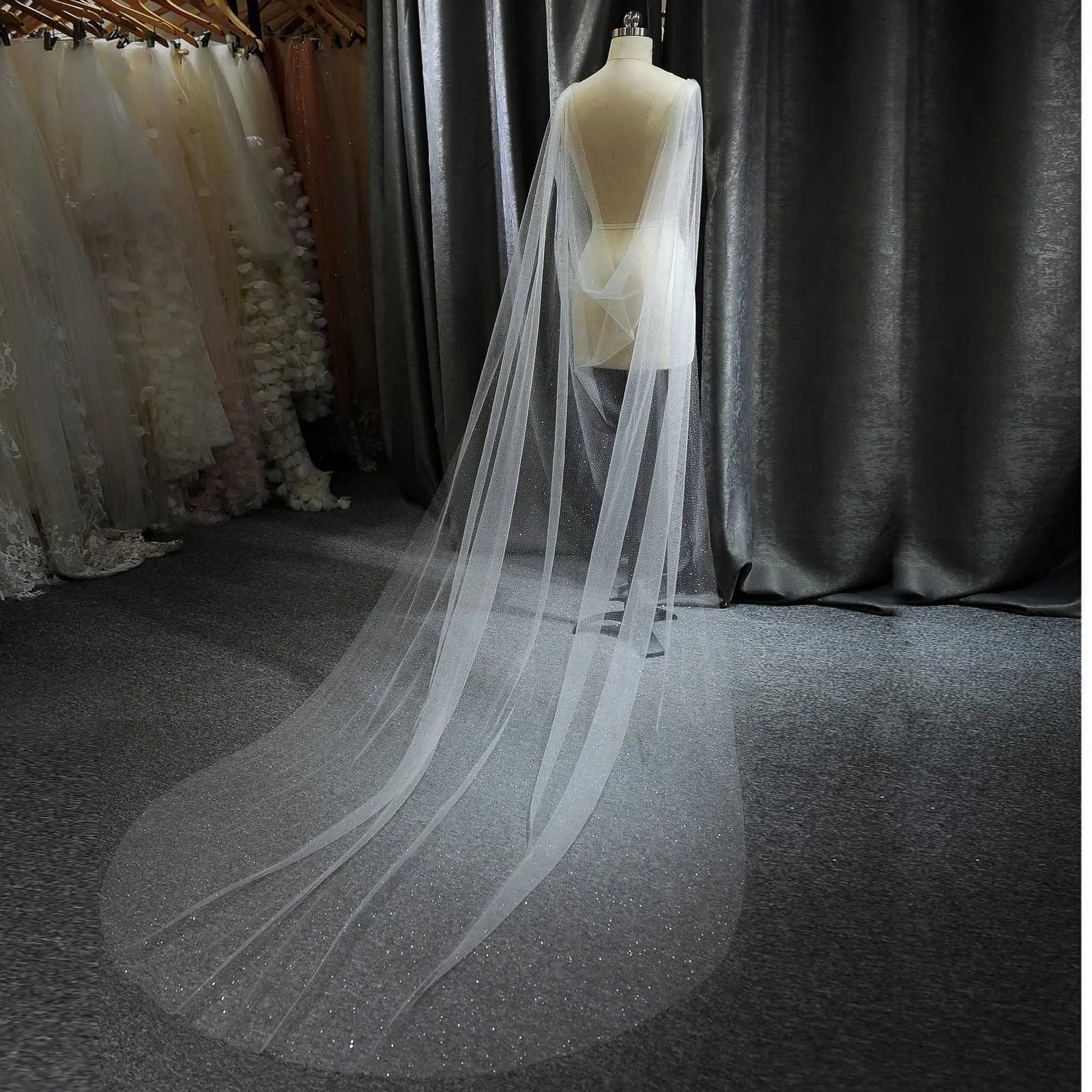 Haarsieraden Dames VG41 Sparkling Bridal Cape Sluiers Schoudersluier Sequin Jas Dames Bolero Sjaal Bruiloftsaccessoires_voghion.com