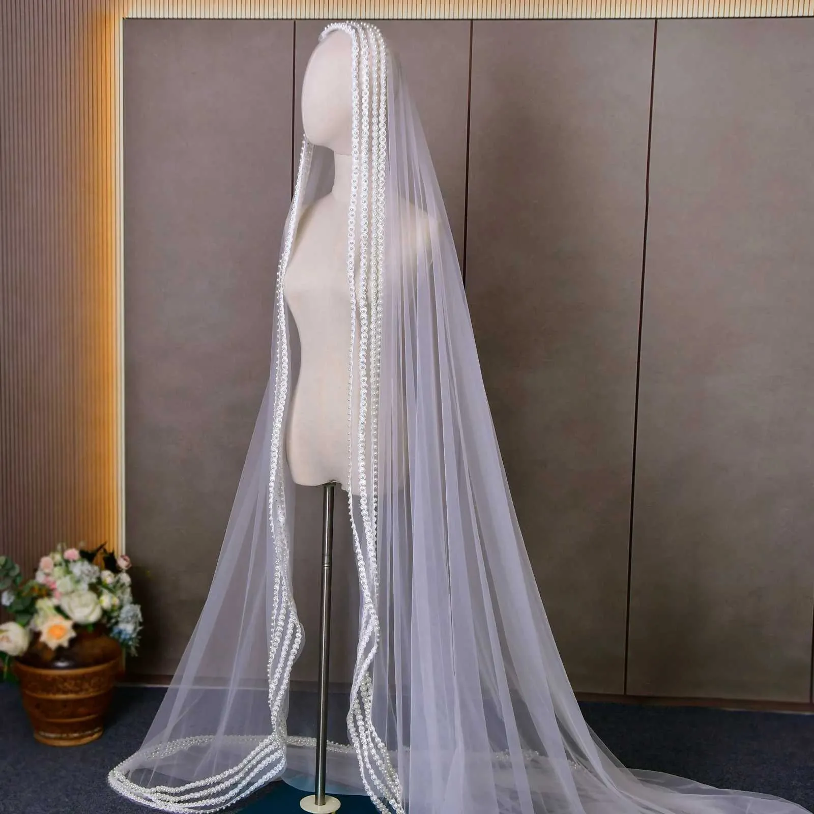 Gioielli per capelli Velo extra lungo lunghezza cattedrale Velo da sposa in rilievo 3M Veli larghi con pettine Accessori da sposa V159_voghion.com