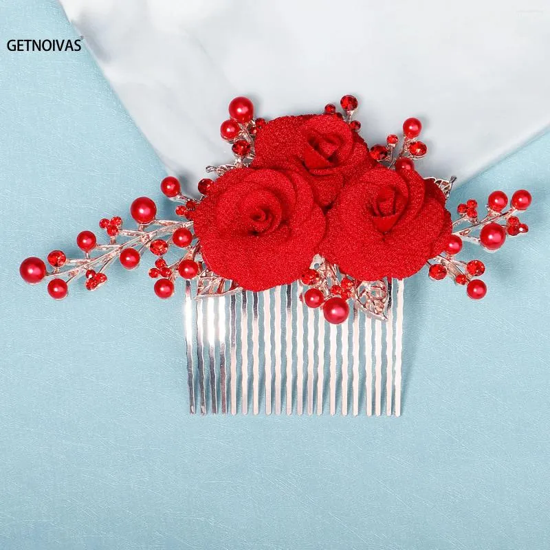 Saç klipleri kırmızı büyük çiçek gelin tarakları düğün gelin saç tokası kadınlar için saç tokası düğünler mücevher nedime hediye