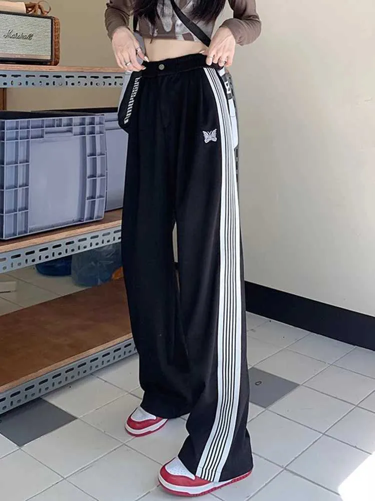 سراويل نسائية Capris JMPRS Strtwear American مخططة سروال سروال للنساء الرجعية عالية الخصر الهيب هوب بنطلون عارض