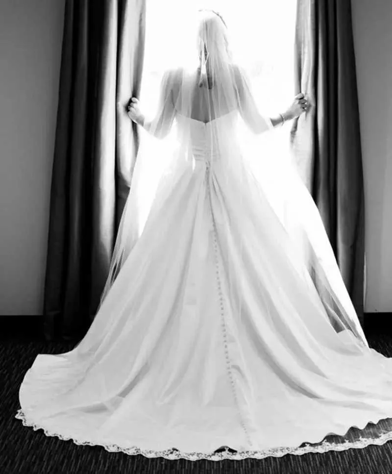 Jóias de cabelo acessórios elegantes tule casamento renda borda catedral marfim branco véu de noiva com pente veu de noiva longo_voghion.com