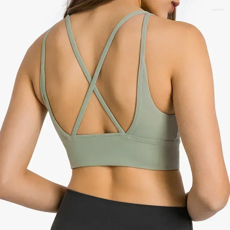 Herenvesten citroen sexy v nek dames sport bra cross banden fitness gevoerde yoga medium support workout training top sportschool slijtage activewear