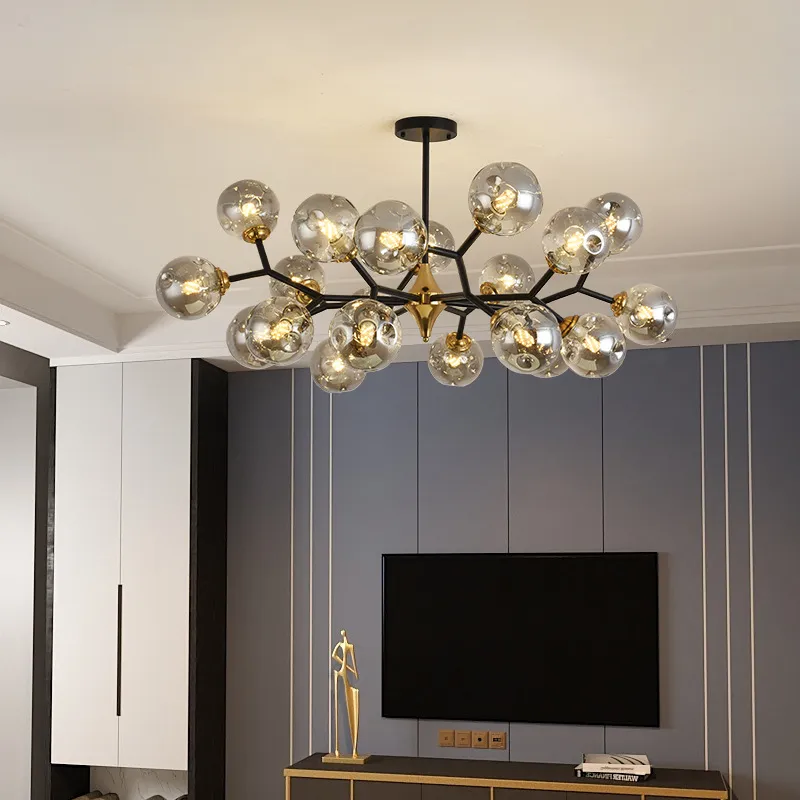 Lampadario a base di vetro a sfera di vetro nordico luci a sospensione nera decorazioni per la casa impiccagni luster set di lungometraggio soggiorno camera da letto