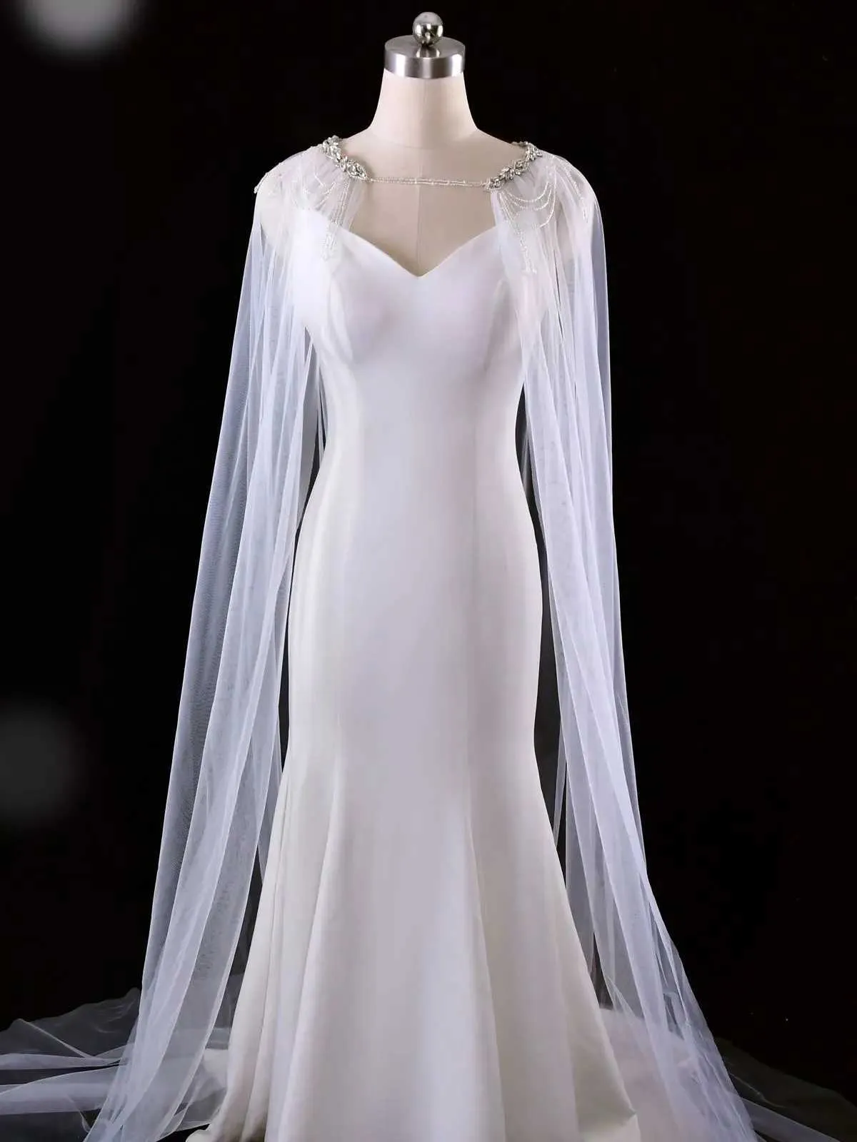 Hair Jewelry Womens VG83 Long Cathedral Bridal Cloak Capes Veil Wedding Accessories for Bride Bolero Shawl Soft Evening_ipsvogv.com