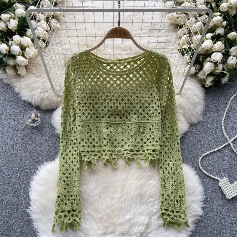 Women's Polos Women Bohemian Top 2024 Spring Summer Clothes Fashion Crochet Hollow Long Sleeve Shirt Ladies Versatile Pullover Blouse