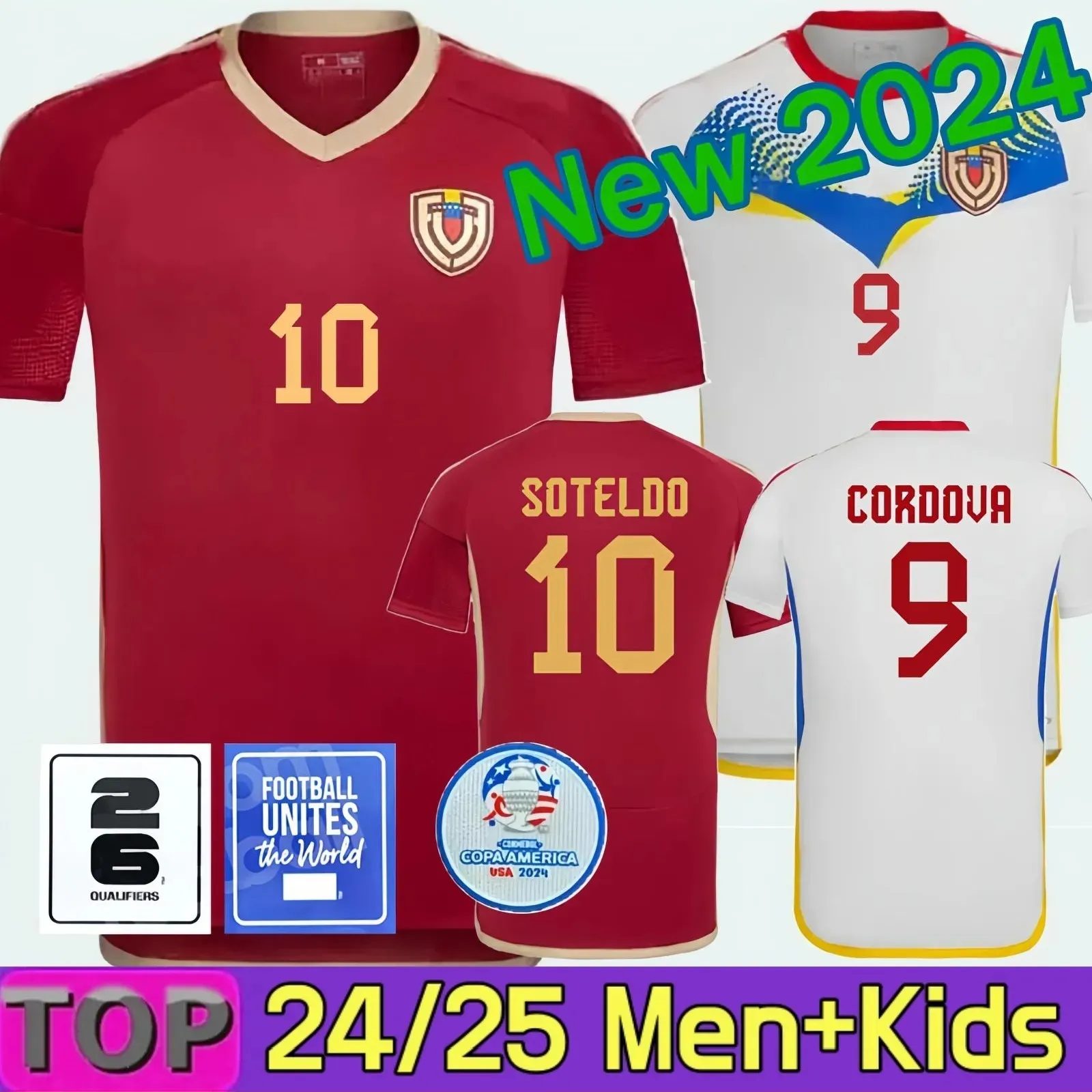 2024 2025 Venezuela voetbalshirts Kids Kit 24/25 Nationaal team Voetbalkhemd Men Home Red Away White Camisetas COMISETAS COPA AMERIKA CORDOVA SOTELDO RINCON Bello Sosa Rondon