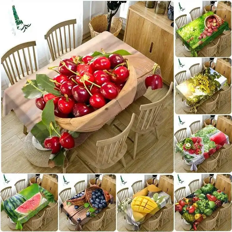 Masa Bezi 3D Meyve Baskı Su geçirmez masa örtüsü düğün dekorasyonu dikdörtgen yemek kapağı anti-stain