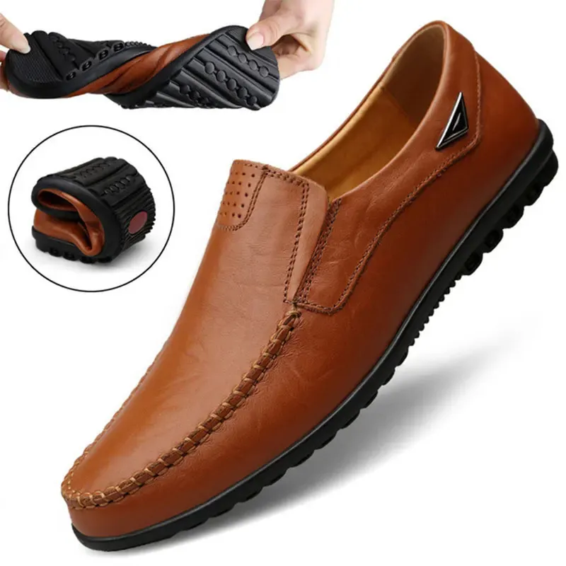 Äkta läder män casual skor lyx varumärke mens loafers moccasins andas slip på svarta körskor plus storlek 37-47 240510