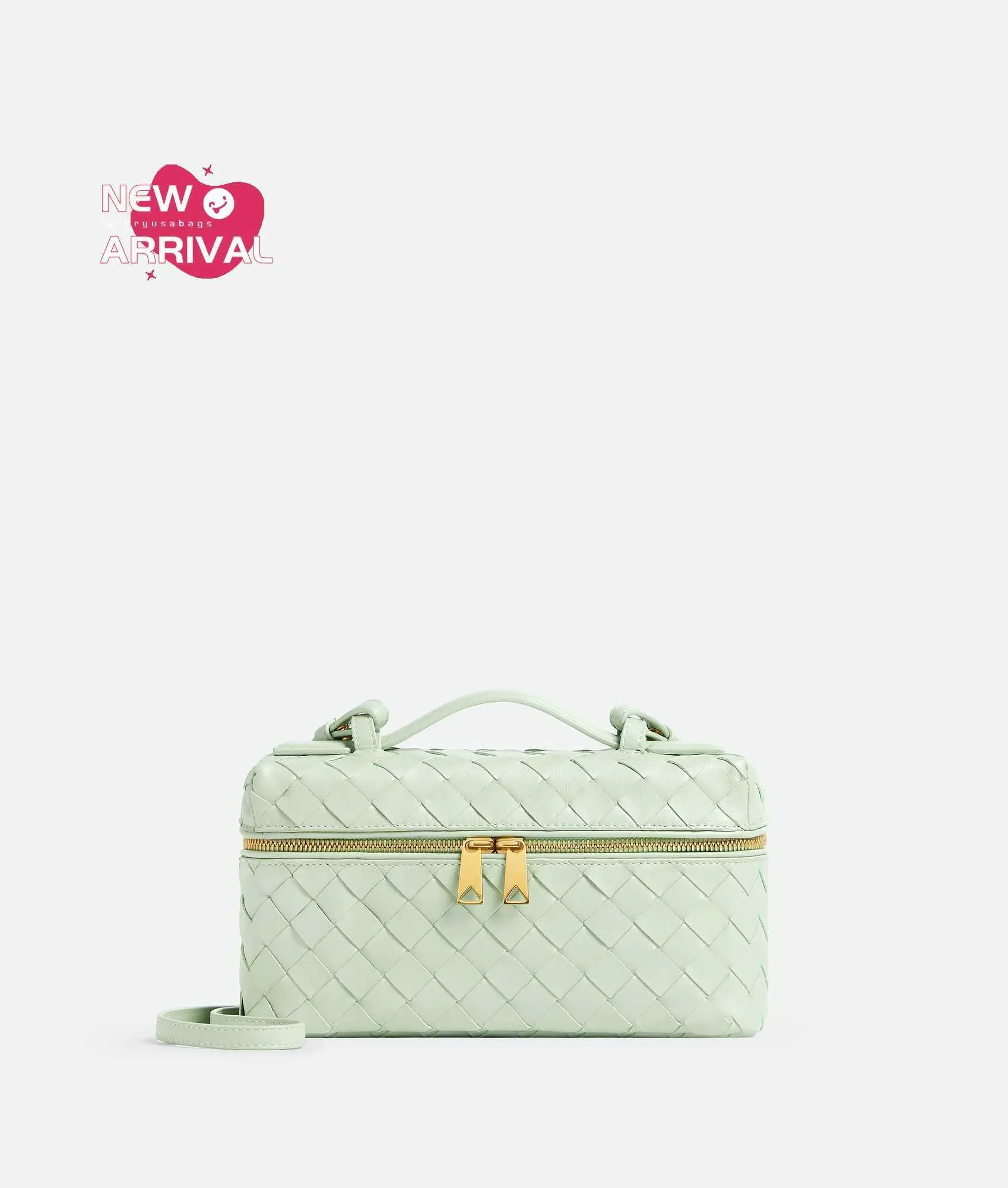 Designer Womens Botega Bang Bang Vanity Case Mint Green Rope Bagna Cowhide Weaving Holly Intreciato Leather Vanity Case con cinturino staccabile