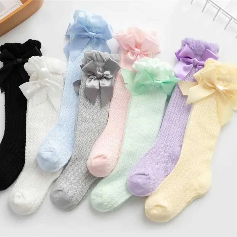 Kids Socks 0-4 year baby girl socks summer children knee high socks children bow tie cotton mesh socks baby thin soft pure cotton socks d240513