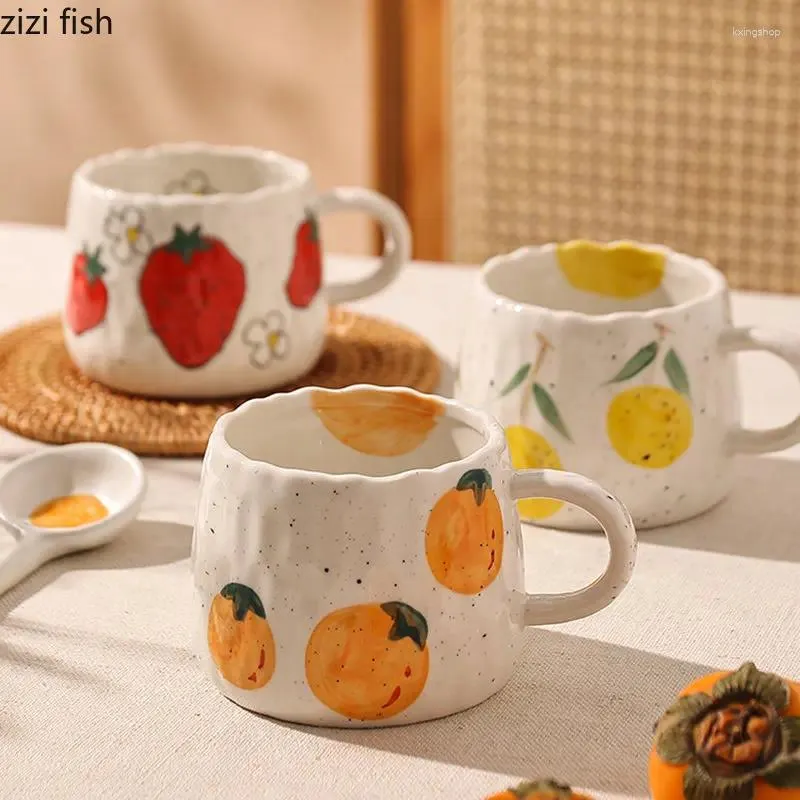 Muggar tecknad fruktmönster keramik te kaffekoppar juice frukost enkel hem handhållen typ mjölktillbehör