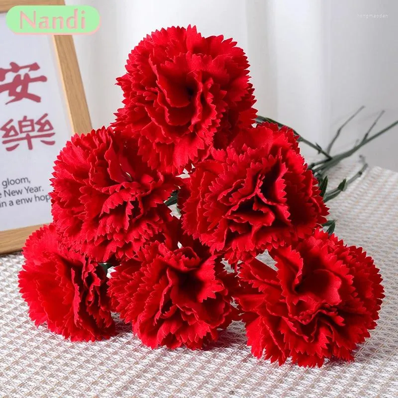Fleurs décoratives Silks artificiels Carnations Bouquet rouge Pink Fake for Wedding Party Festival DIY Gift Wall Mother Fay Decor