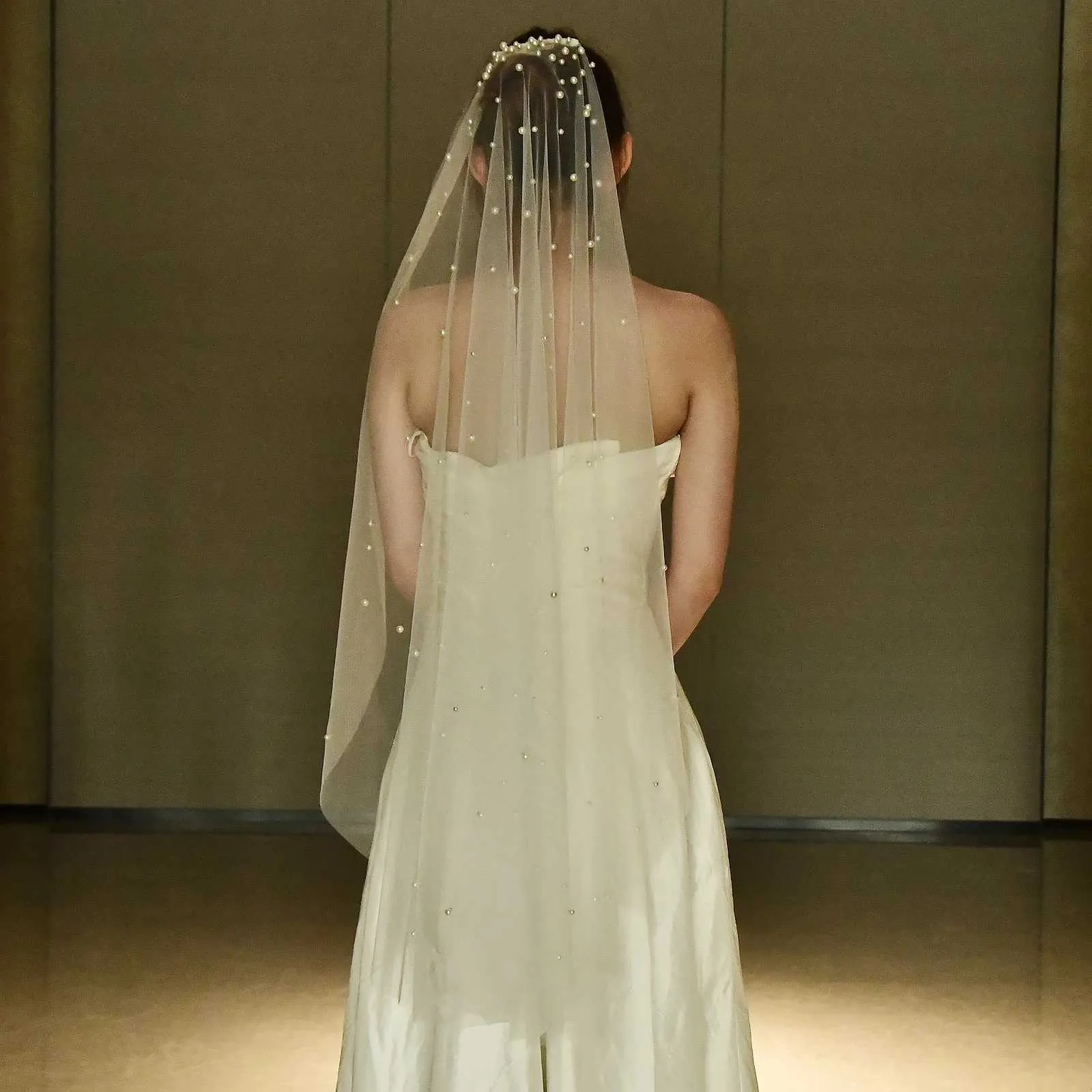 Gioielli V180 Perle Veli da sposa 1 livelli Velo Gradiente Perline Accessori per capelli Spose Mantiglia da sposa per la Chiesa_voghion.com