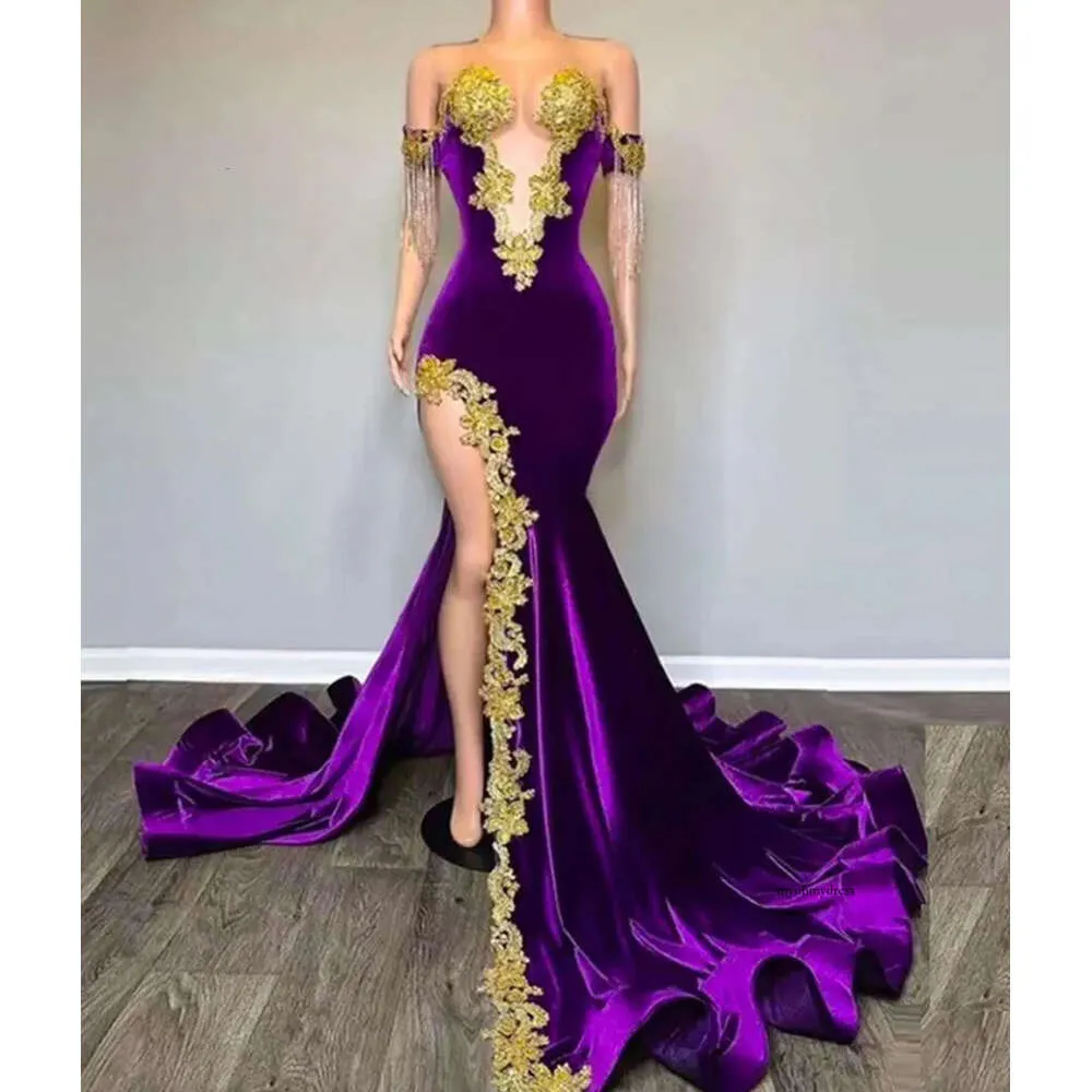 Sexy Illusion Lace Prom Dress with Crystals and Beads, Deep Purple Mermaid  Evening Gown - Main Image