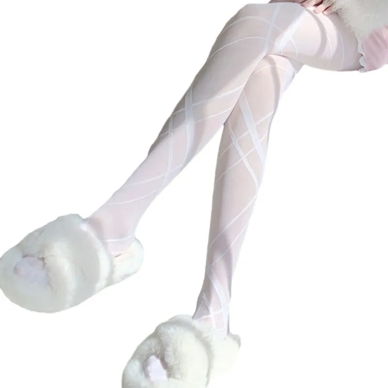 Women Socks 2024 Womens Vintage Thin Sheer Silky Pantyhose Stockings Aesthetic Rhombus Crossed Lace-Up Patterned Tights Leggings