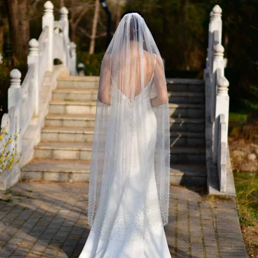 Jewelry V10 Pearls Bridal Veils 1 Tiers Veil Dense Up and Down Hair Accessories Brides Wedding Mantilla for Church_ipsvogv.com