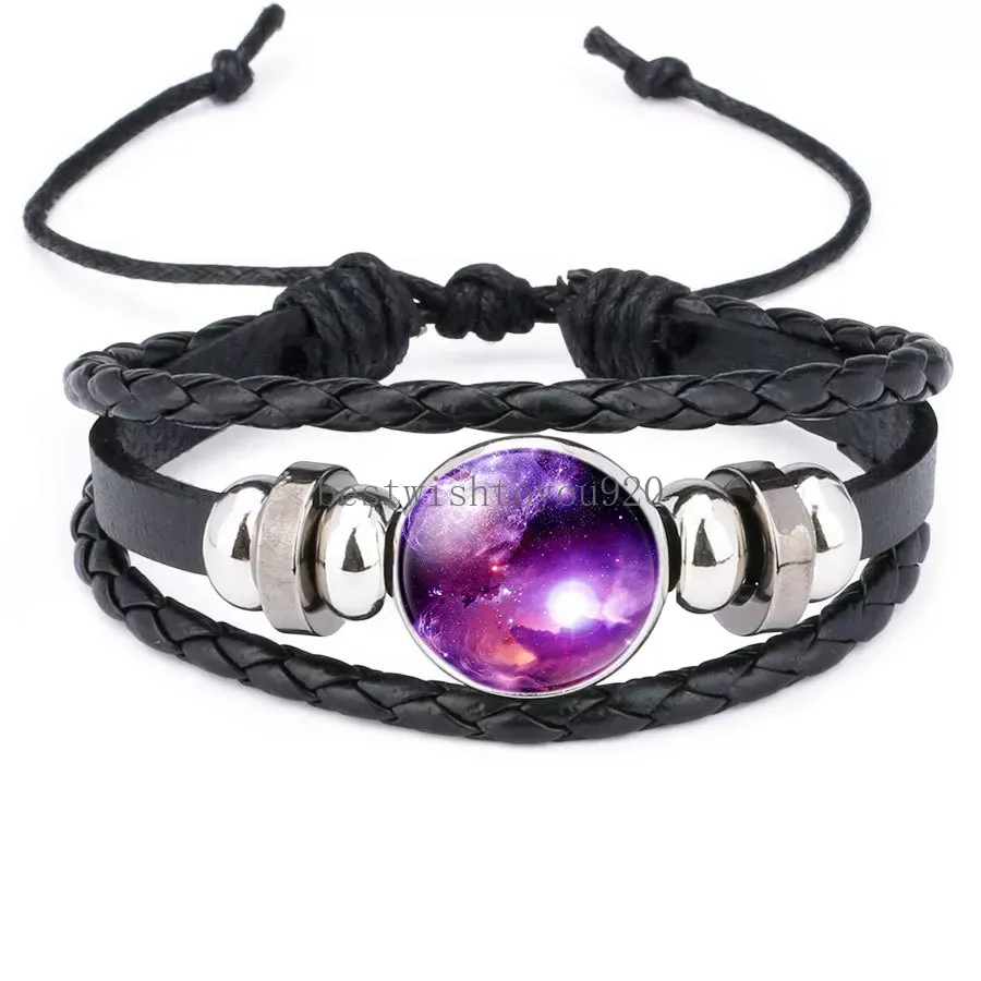 New Nebula Space Universe bracelets For women men Galaxy starry sky Glass charm Braided leather Rope Wrap Bangle Fashion Jewelry