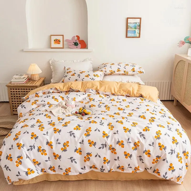 Bedding Sets Classic Set Set Grey Plant Flower Pattern Aloe Cotton 4pcs Capa de edredão infantil adulta Quilt de tamanho grande 2024